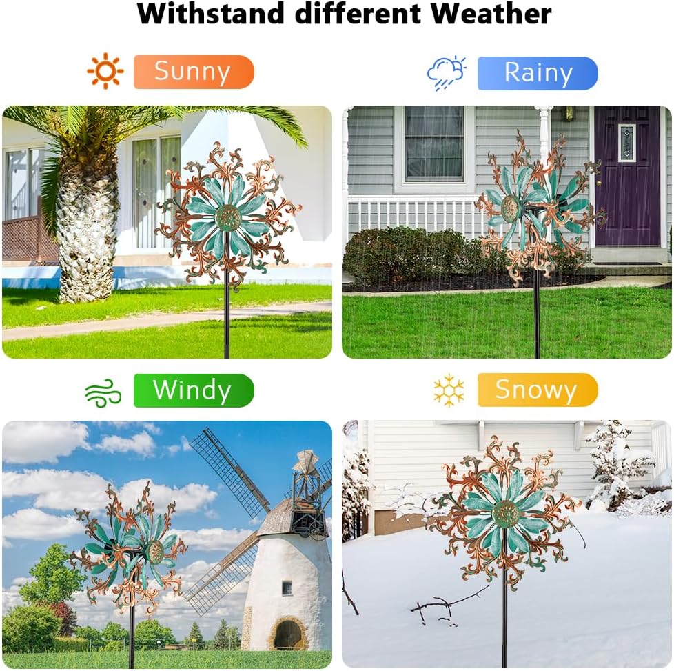 Viveta Wind Spinners Outdoor, Metal Wind Sculptures for Yard and Garden,13 * 57 "Double Windmill