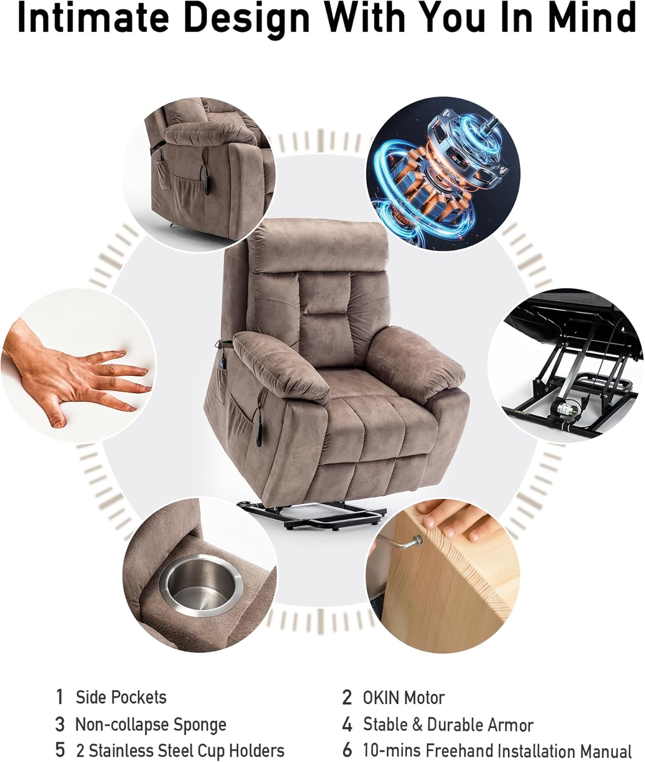 Lazy boy Recliner Chair with Cupholder/Power Lift Recliner Chair for Elderly， Electric Recliner/Big