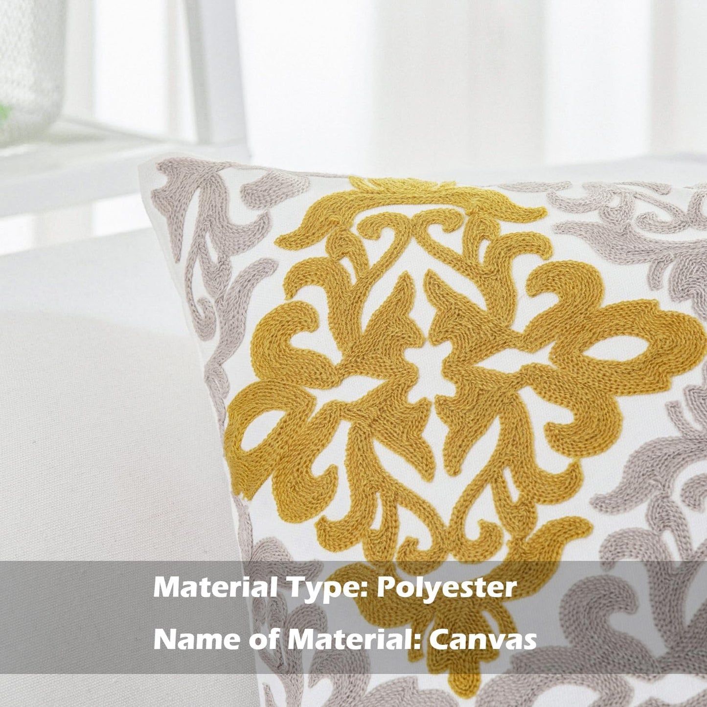 HWY 50 Mustard Yellow Decorative Throw Pillow Covers 18x18 Inch (1 Piece), Embroidered Cotton
