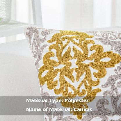 HWY 50 Mustard Yellow Decorative Throw Pillow Covers 18x18 Inch (1 Piece), Embroidered Cotton