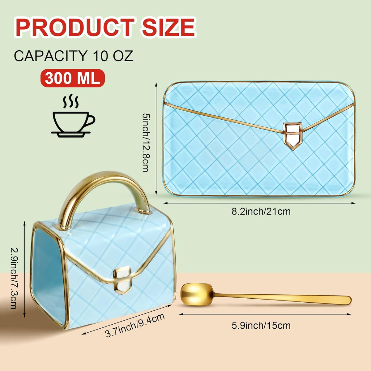 Zubebe 1 Set Coffee Mug Elegant Handbag Shaped Cup Modern Ceramic Purse Mug with Spoon and Saucer