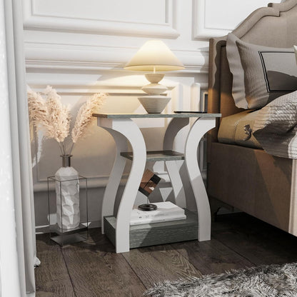 End Tables Living Room, Grey End Table with Charging Station, Grey Side Table, Nightstand for