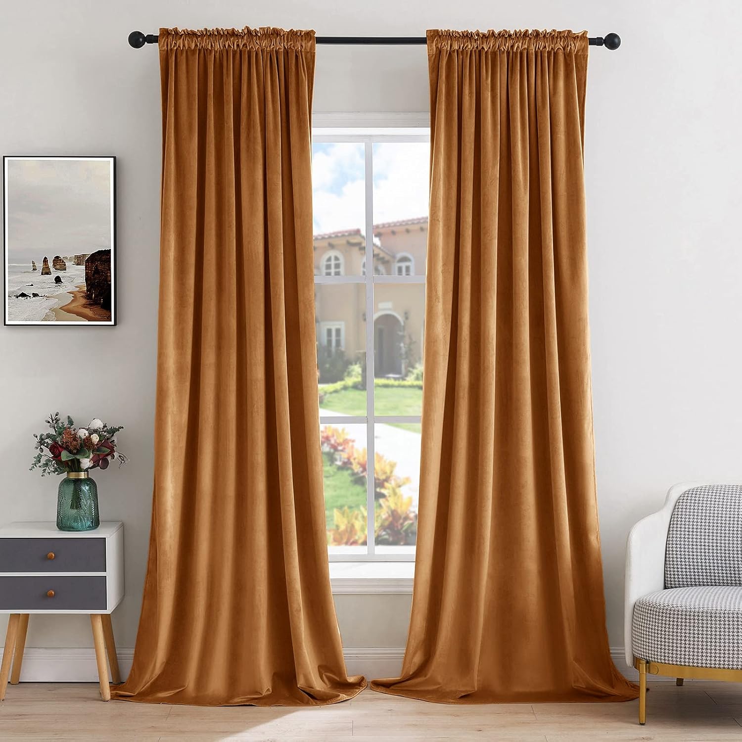 MIULEE Gold Brown Velvet Curtains Thermal Insulated Blackout Curtain Fall Drapes for Bedroom Living