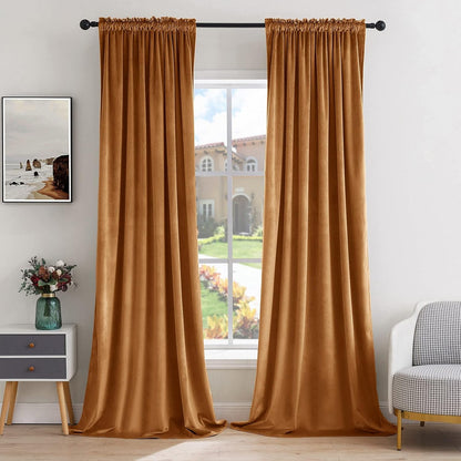 MIULEE Gold Brown Velvet Curtains Thermal Insulated Blackout Curtain Fall Drapes for Bedroom Living