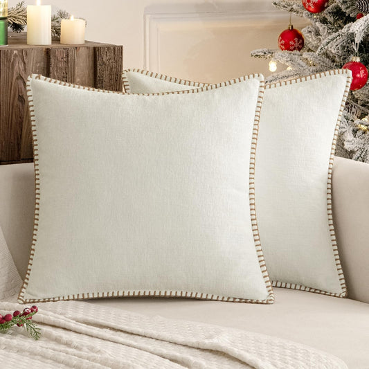 MIULEE Pack of 2 Christmas Pillow Covers 20x20 Inch Pure White Farmhouse Decorative Throw Pillow