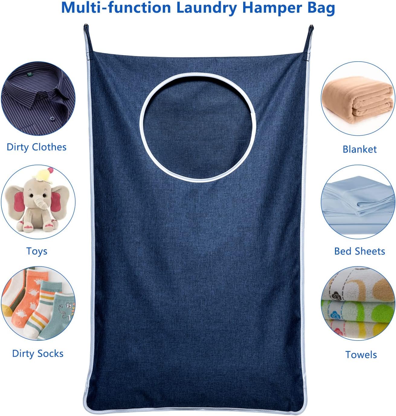 KEEPJOY Large Size 2Pack Hanging Laundry Hamper Bag, Door Hamper with 2 Hooks for Dirty Clothes