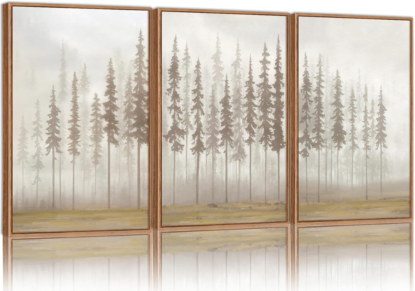 SIGNINART Large Pine Tree Framed Canvas Wall Art Set, Foggy Forest Landscape Wall Decor, Modern