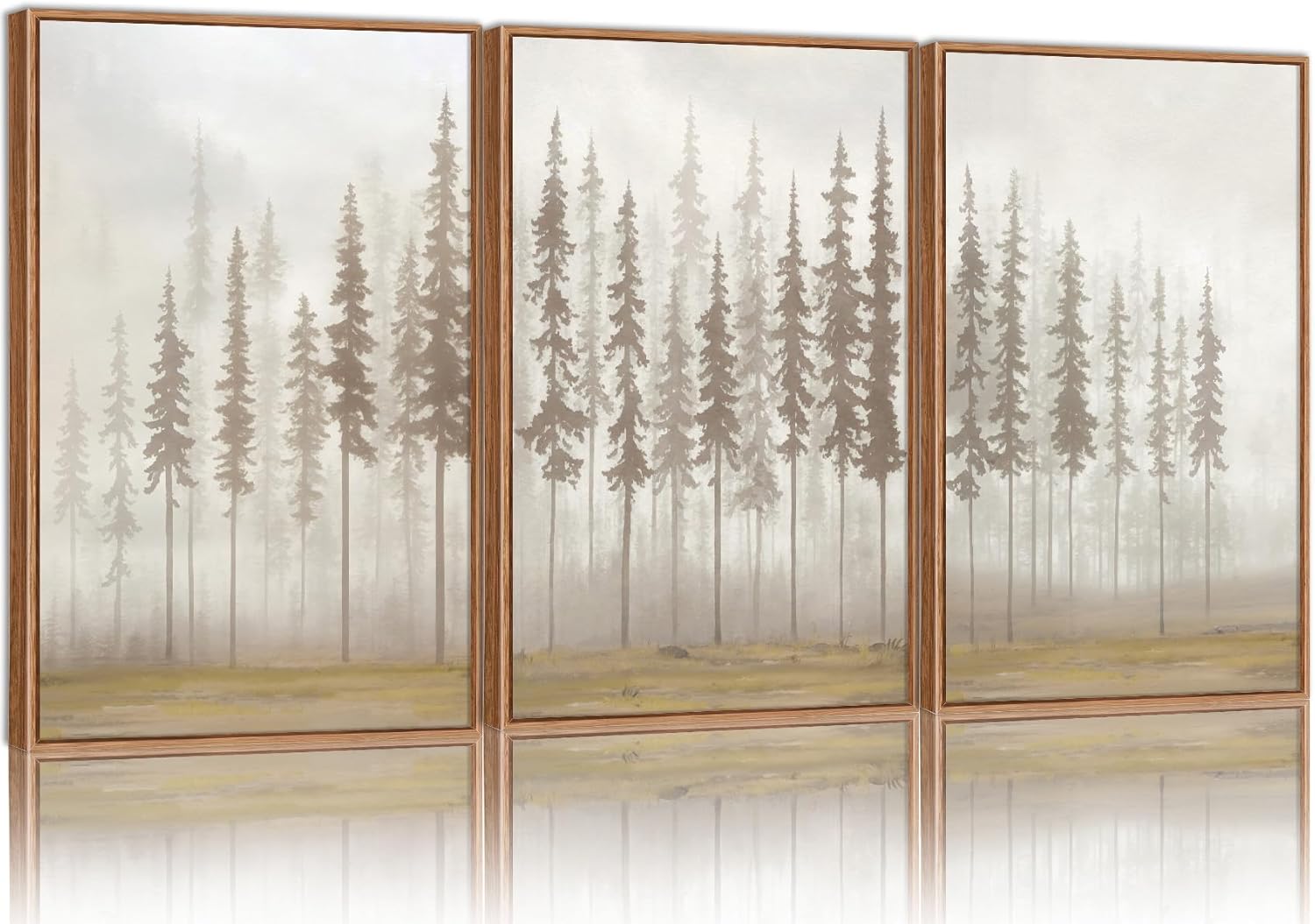 SIGNINART Large Pine Tree Framed Canvas Wall Art Set, Foggy Forest Landscape Wall Decor, Modern