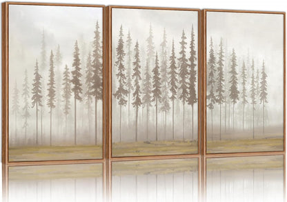 SIGNINART Large Pine Tree Framed Canvas Wall Art Set, Foggy Forest Landscape Wall Decor, Modern