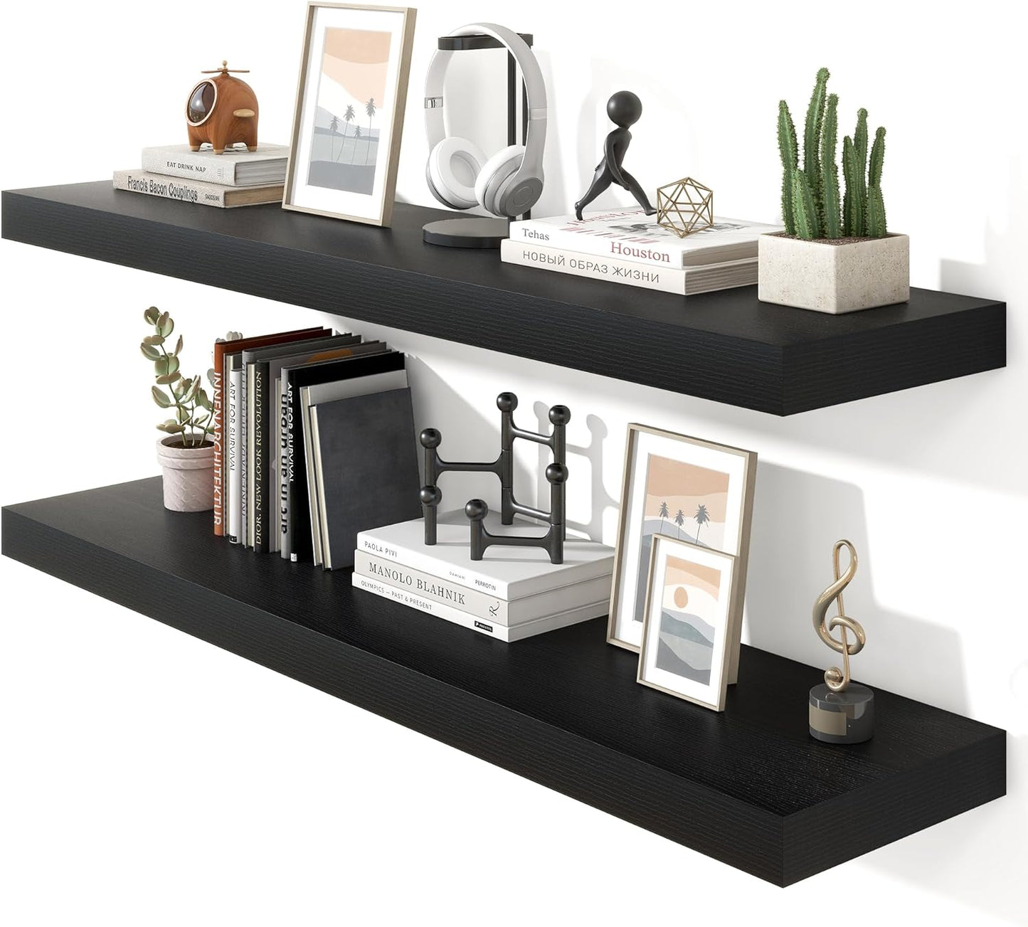 Heimlove 48" Black Floating Shelves for Wall,10 Deep Rustic Wood Display & Storage Wall Shelves