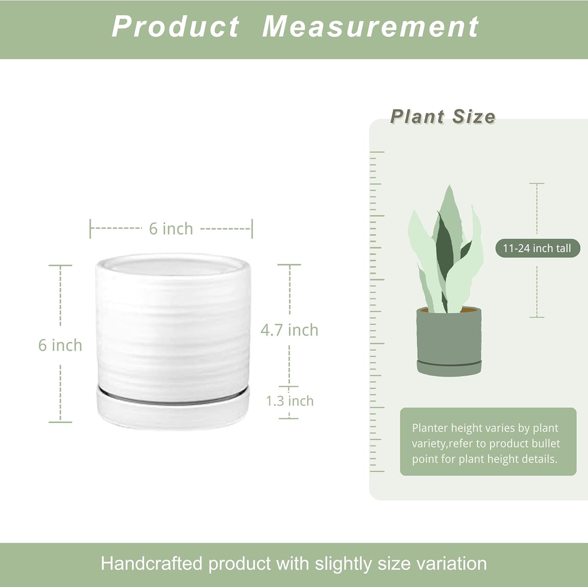 6 Inch Plant Pots, Ceramic Planter Pot with Drainage Hole & Saucer, Indoor/Outdoor Cylinder Round