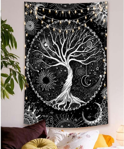 Lunerfex Tree of Life Tapestry Black and White Tapestry Mystical Sun and Moon Tapestries for