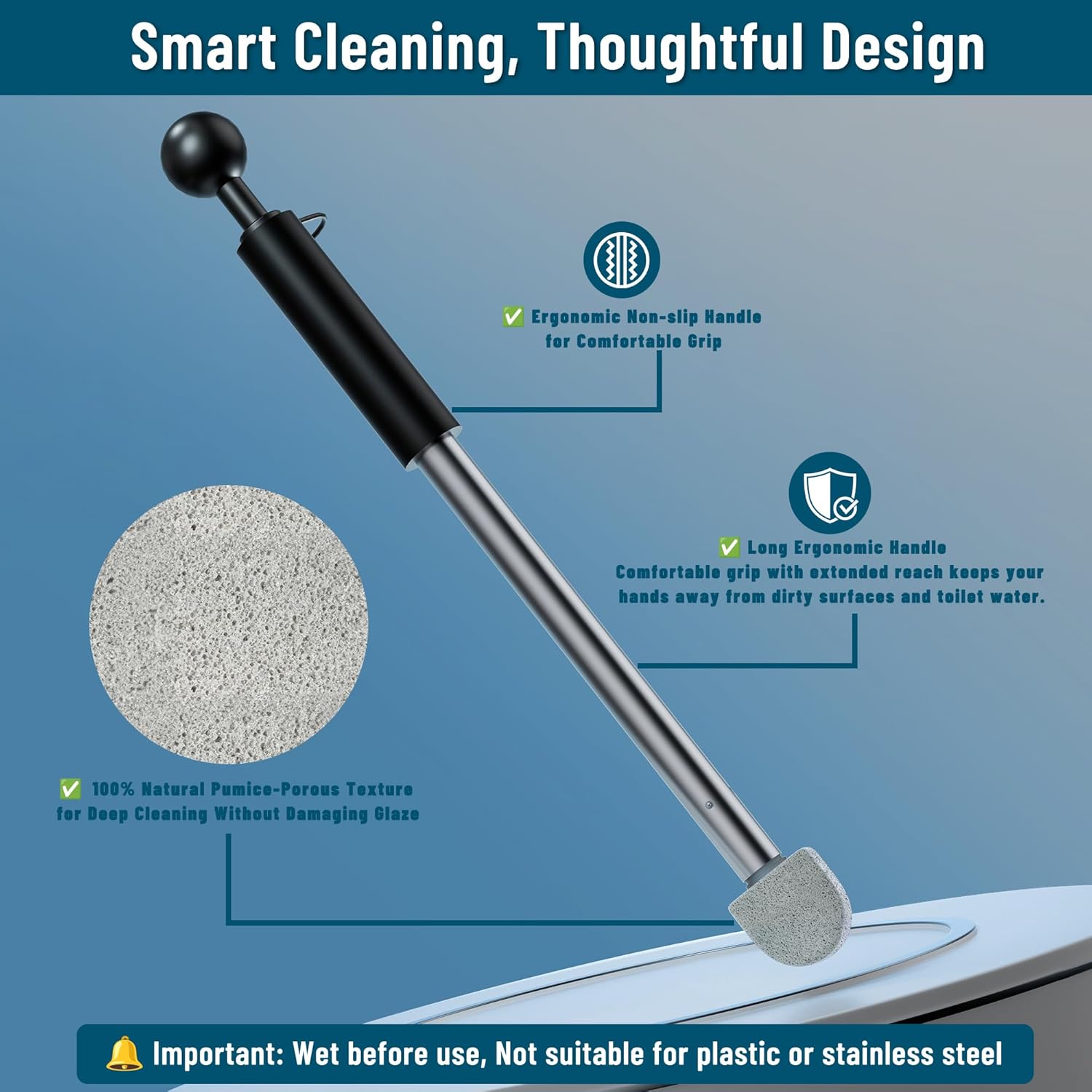 2025 New Pumice Toilet Cleaner 17inch with Handle - Toilet, Pool & Tub Hard Water Stain Remover