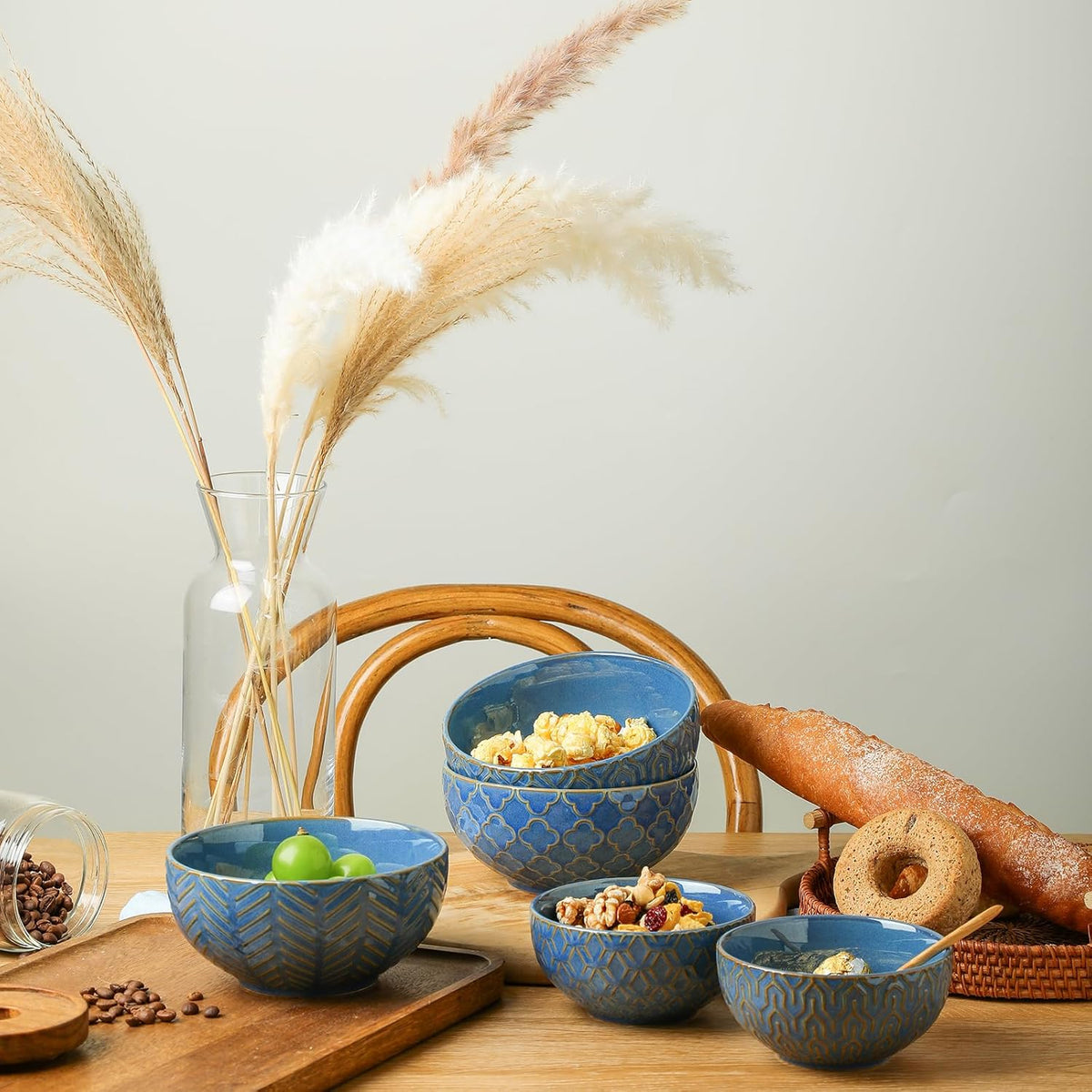 Sureasy Ceramic Cereal Bowls Set of 4-25 oz Blue Soup Bowls for Kitchen, Perfect for Soup, Pasta
