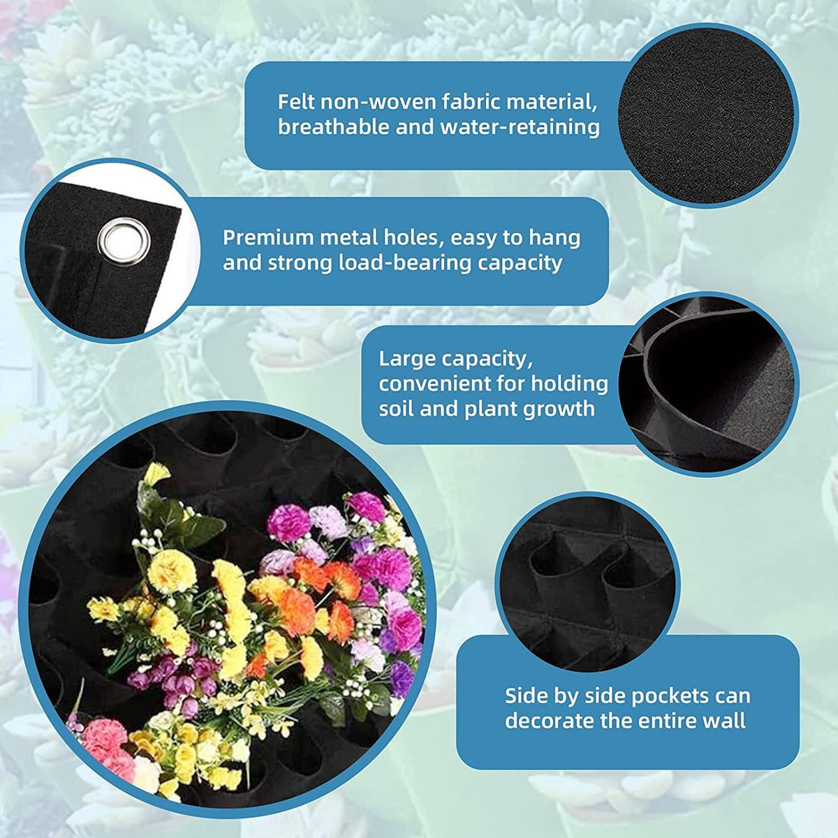 72 Pockets Hanging Planter Bags, Hanging Vertical Wall Mounted Plant Planting Grow Bags, Herb
