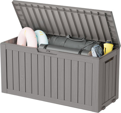 KAMABOKO Deck Box, 75 Gallon Resin Indoor and Outdoor Storage Boxes Waterproof for Garden Tools