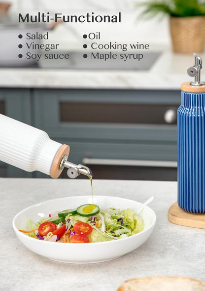 Nucookery Ceramic Olive Oil Dispenser Bottle for Kitchen, 14 oz Opaque Vinegar Dispenser Bottle