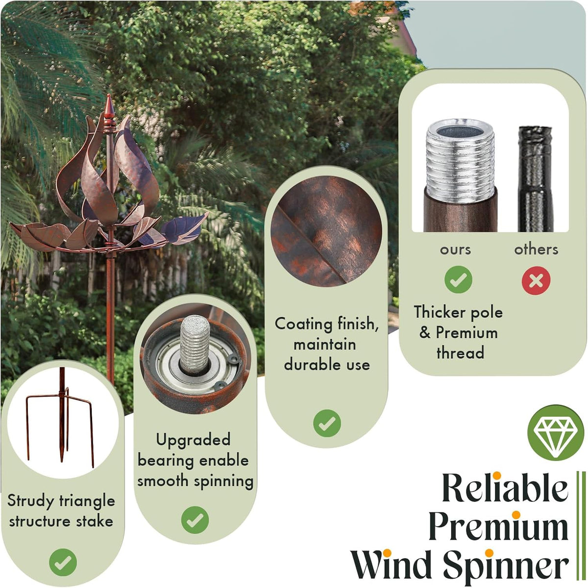 Wind Spinners Outdoor - Large Tulip Metal Bronze Color Wind Sculptures & Spinner, Kinetic Gift
