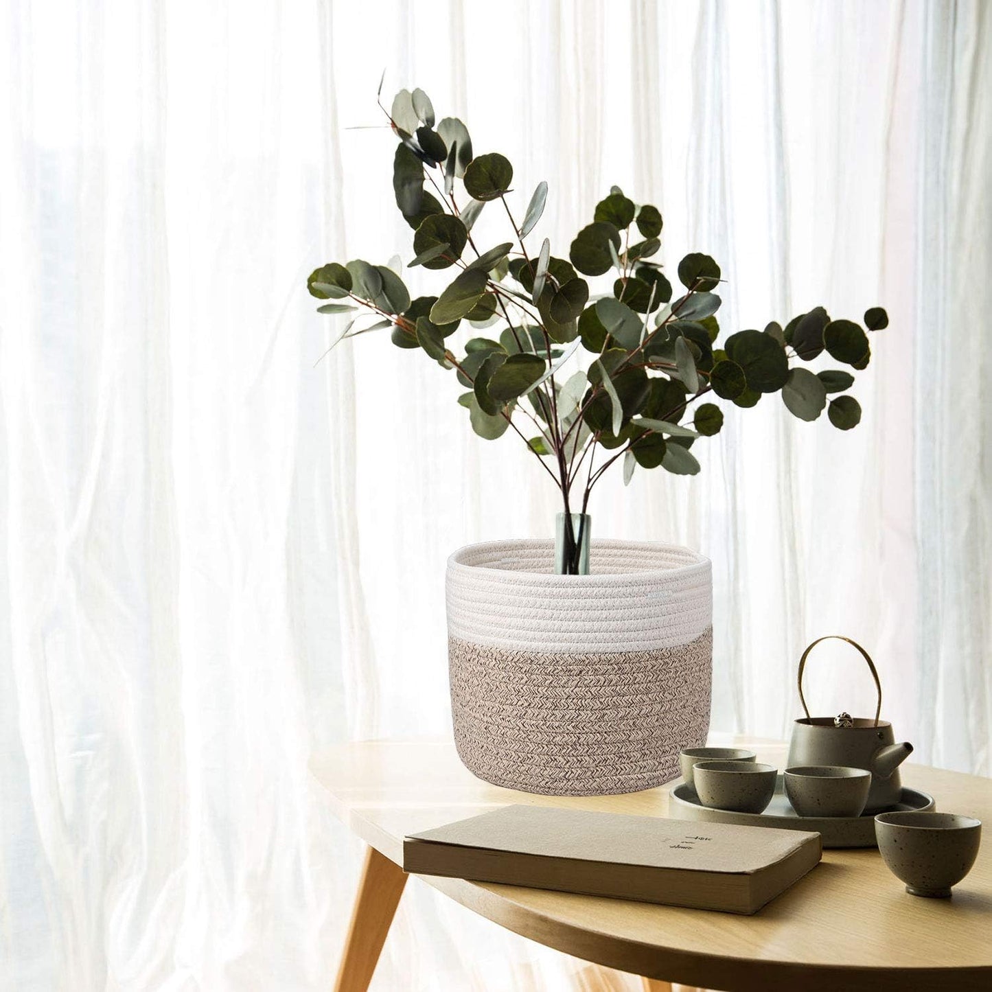 Woven Cotton Rope Plant Basket for 8" Flower Pot Small Basket for Plants Storage Organizer H7.5 x