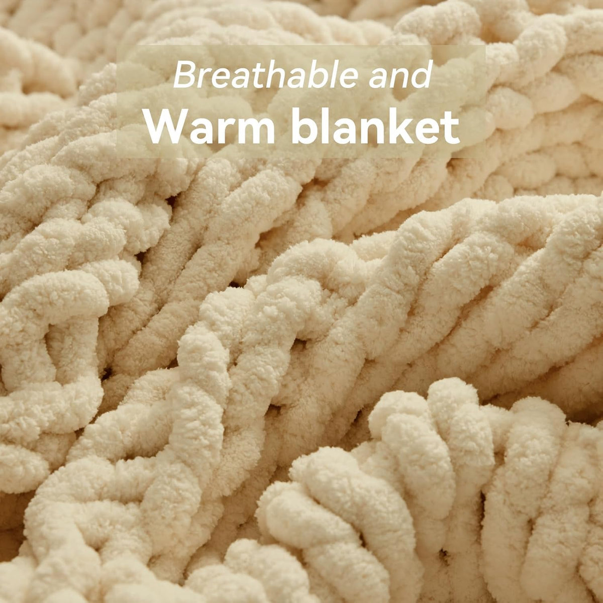 Chunky Knit Throw Blanket, 50''*60'' Knitted Throw Chenille Yarn for Bed Couch, Handmade Oatmeal