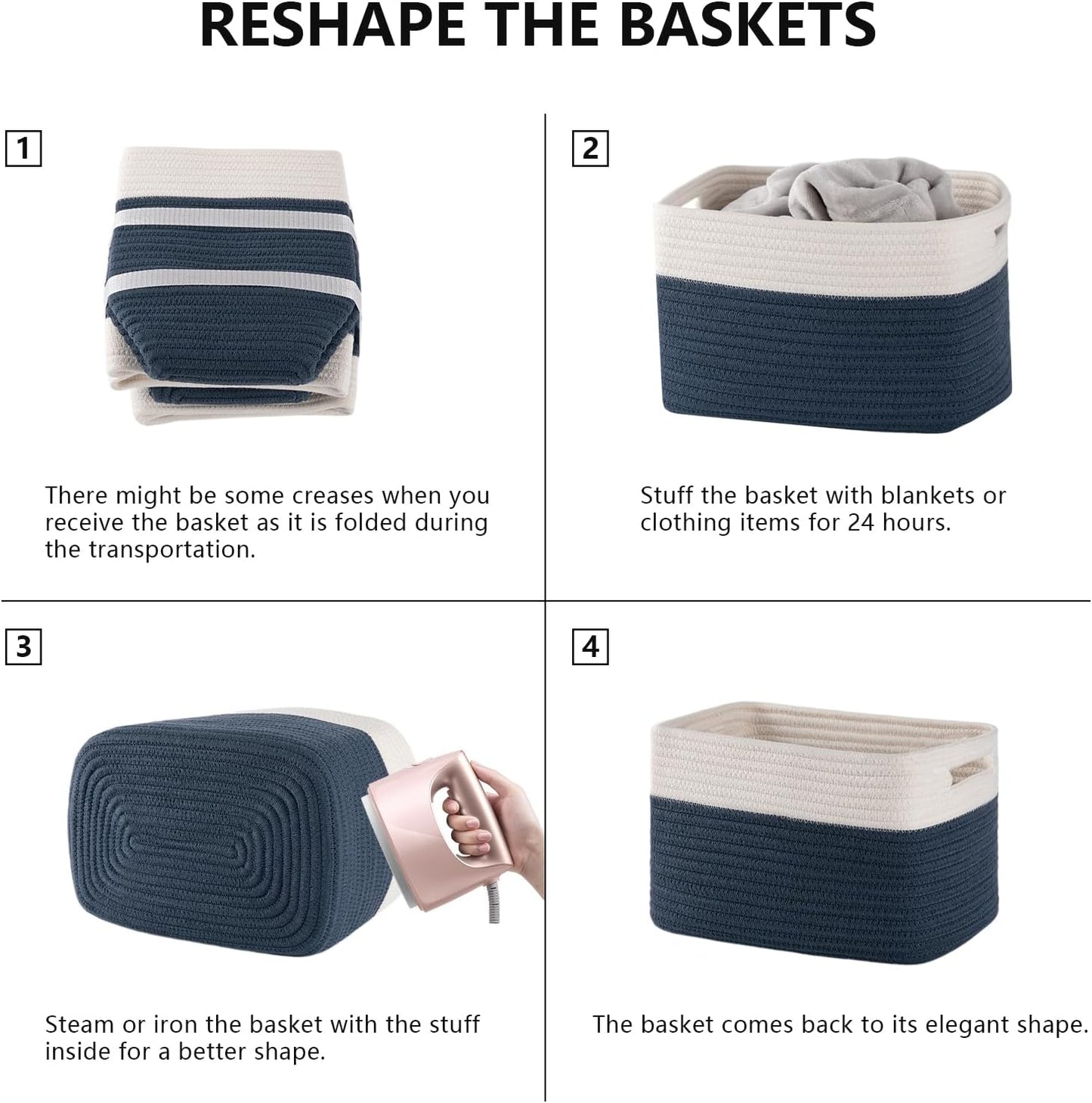 4 Pack Storage Baskets for Organizing, Woven Baskets for Shelves - Perfect for Toys, Books, Towels