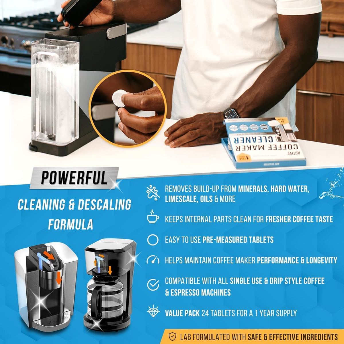 Washer Dishwasher Disposal & Coffee Cleaner Tablets - 96 Tabs Includes ACTIVE Washing Machine