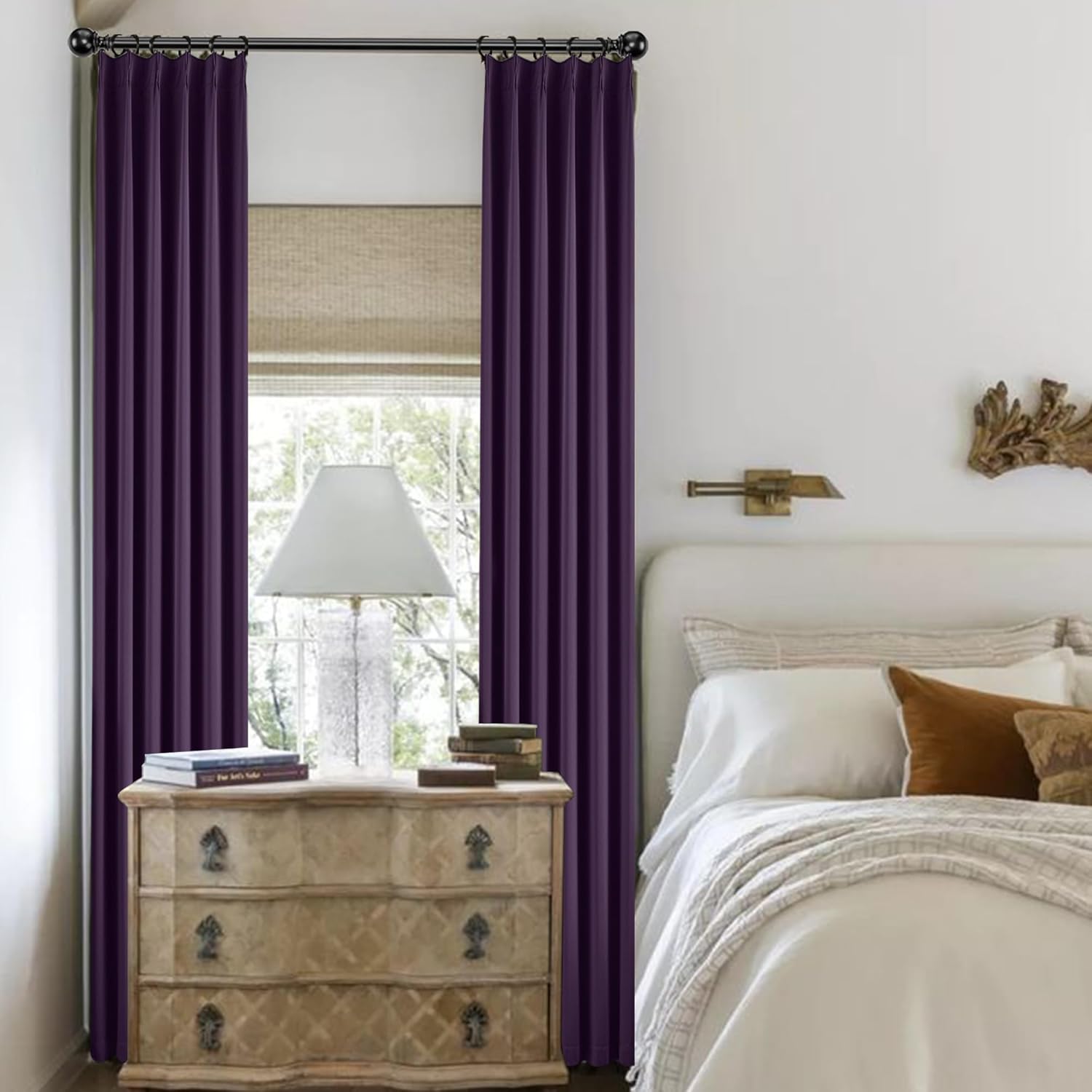 KangBang Royal Purple Pinch Pleated Curtains 84 Inch Length 2 Panels Set, Room Darkening Black Out