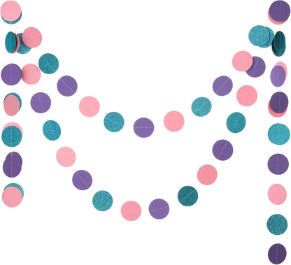 WEVEN Circle String Decorations Paper Garland Banner Streamer Party Decor 2.5" 20 ft (Pink, Purple