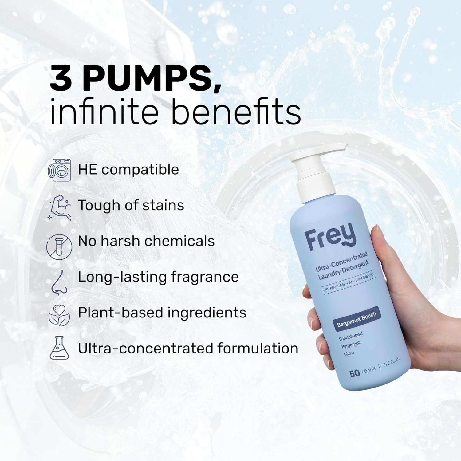 FREY Concentrated Liquid Laundry Detergent | Formulated for Sensitive Skin & HE Washers | Removes