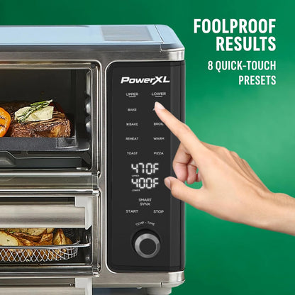 PowerXL SmartSynx Dual Door Oven, 8 Quick-Touch Cooking Presets including Air Fry, Toast, Bake