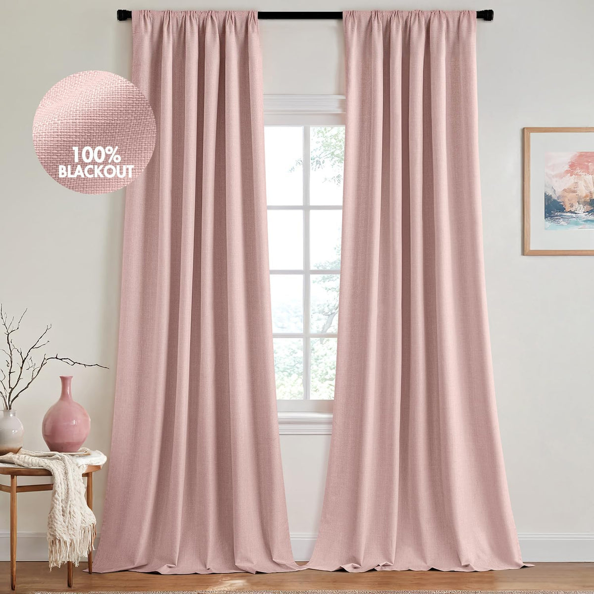 MIULEE 100% Blackout Curtains 120 Inch Long 2 Panels for Bedroom, Thick Luxury Faux Linen Black Out