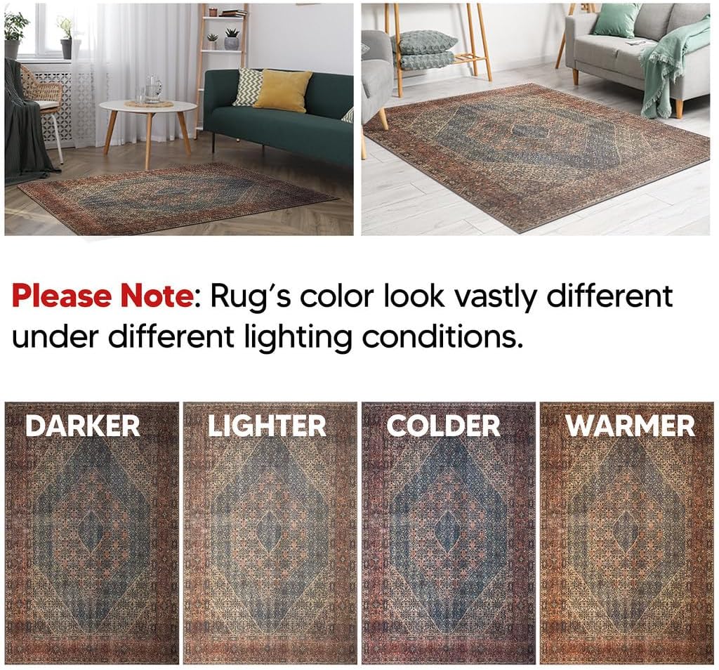 Keen Home Design 9x12 Rug - Machine Washable Area Rug with Non-Slip Backing, Ideal for Living Room