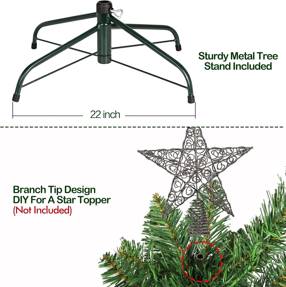 Hykolity 7.5 ft Prelit Christmas Tree, Artificial Christmas Tree with 450 Warm White Lights, 1450