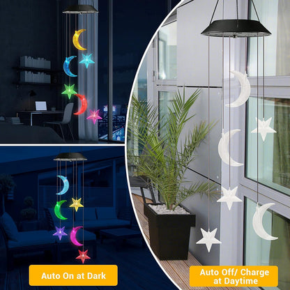 Toodour Solar Wind Chimes, Color Changing Wind Chimes Moon and Star, LED Decorative Mobile, Gift