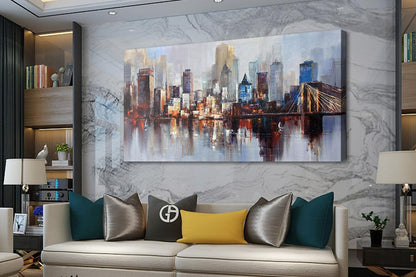 Arjun Brooklyn Bridge Wall Art Modern New York City Abstract Canvas Cityscape Painting, NYC Skyline