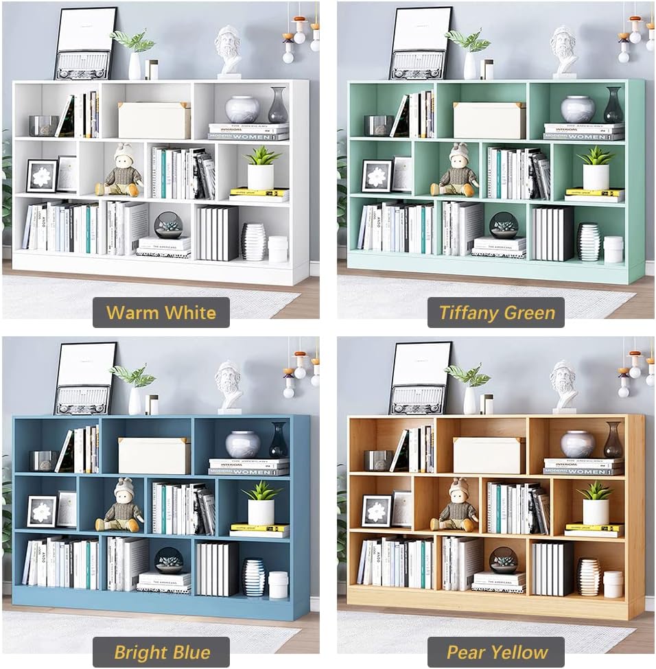 IOTXY Open Shelf Low Bookcase - Wooden 3-Tier Floor Standing Display Cabinet Organizer with Base