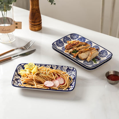 Selamica Ceramic Rectangular Salad Plates Set, Dinner Plate 9.4 Inch Dessert Plates for Party