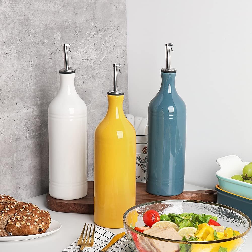 Sweejar Large Ceramic Oil Dispenser Bottle, Opaque Cruet Protects to Reduce Oxidation, Suitable for