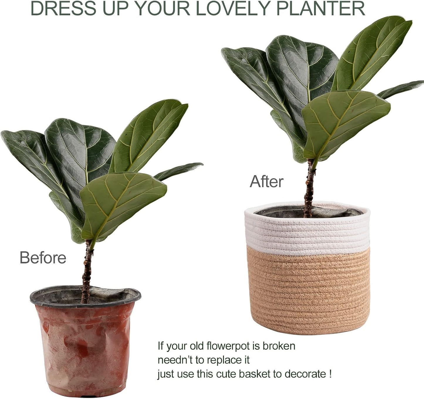 11" Cotton Rope Plant Basket Modern Woven Baskets for 10" Flower Pot Floor Indoor Planters,Storage