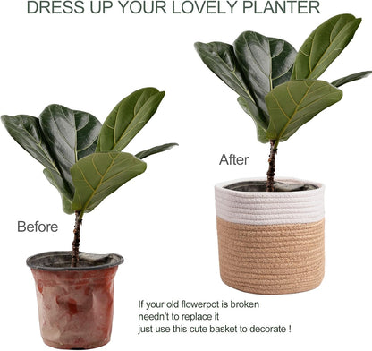 11" Cotton Rope Plant Basket Modern Woven Baskets for 10" Flower Pot Floor Indoor Planters,Storage