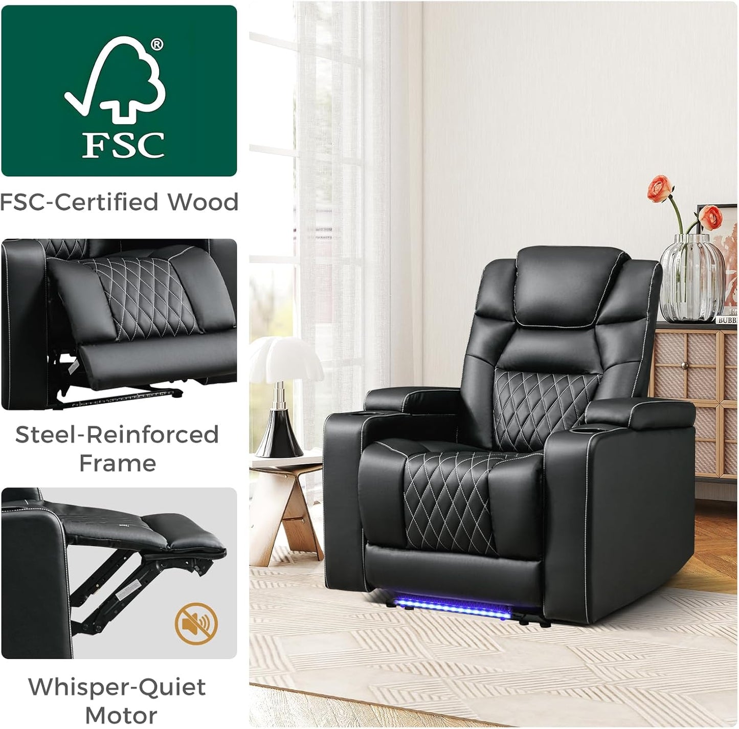 ANJ Power Home Theater Recliner Chair Set of 3, Electric Movie Theater Seating Reclining Chairs