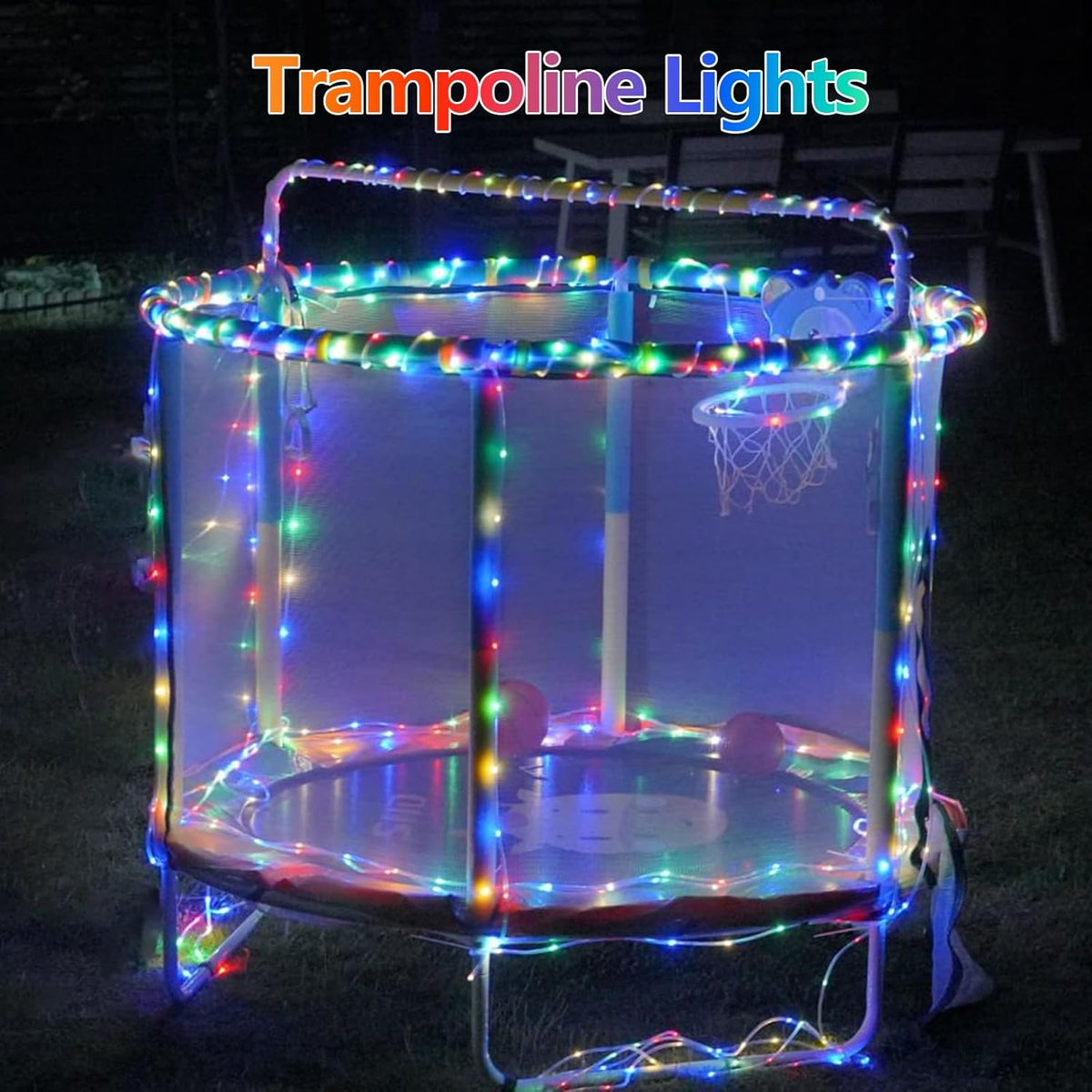 YEGUO 2 Packs Each 33ft 100 LED Solar Trampoline Lights Multicolor, Solar Rope Lights for Outside