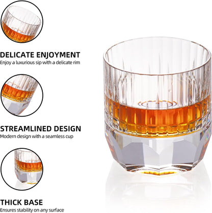 KAMMAK Crystal Whiskey Glasses Set of 2, 7.44oz Old Fashioned Glasses Stemless, Luxury Hand Blown