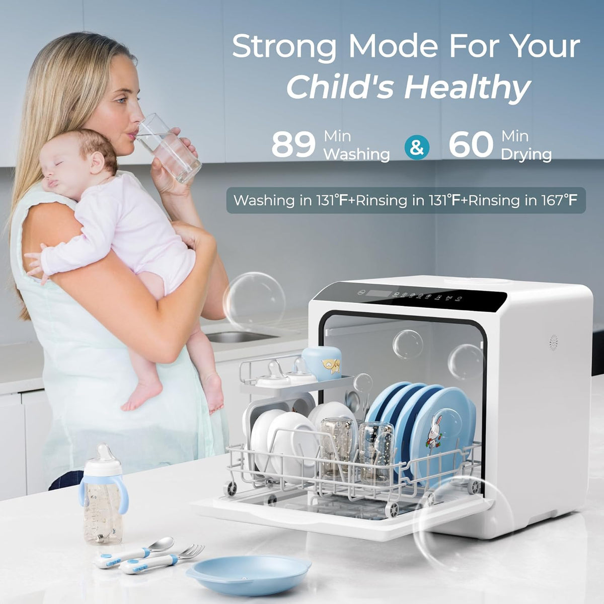 EUHOMY Countertop Dishwasher with 5L Built-in Water Tank& Inlet Hose Portable Mini Dishwashers with