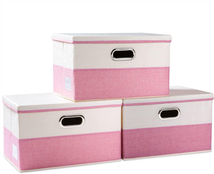 PRANDOM Large Collapsible Storage Bins with Lids [3-Pack] Fabric Foldable Storage Boxes Organizer