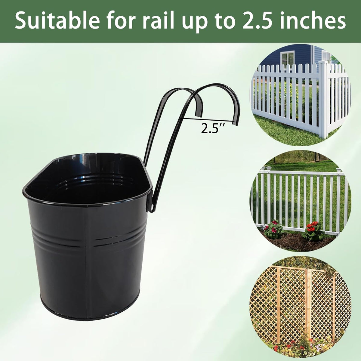 2 Pack Metal Hanging Planter for Outdoor Plants, 10 Inch Black Fence Planters Railing Pots for
