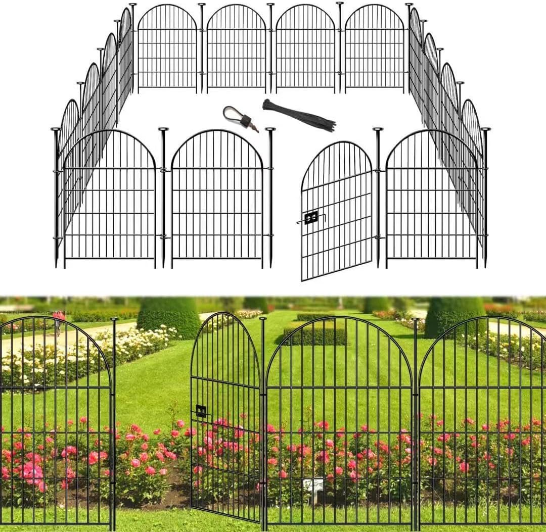 Garden Fence Animal Barrier with Gate, 22 Panels Garden Fencing 36 inch High, Dog Fence Outdoor for