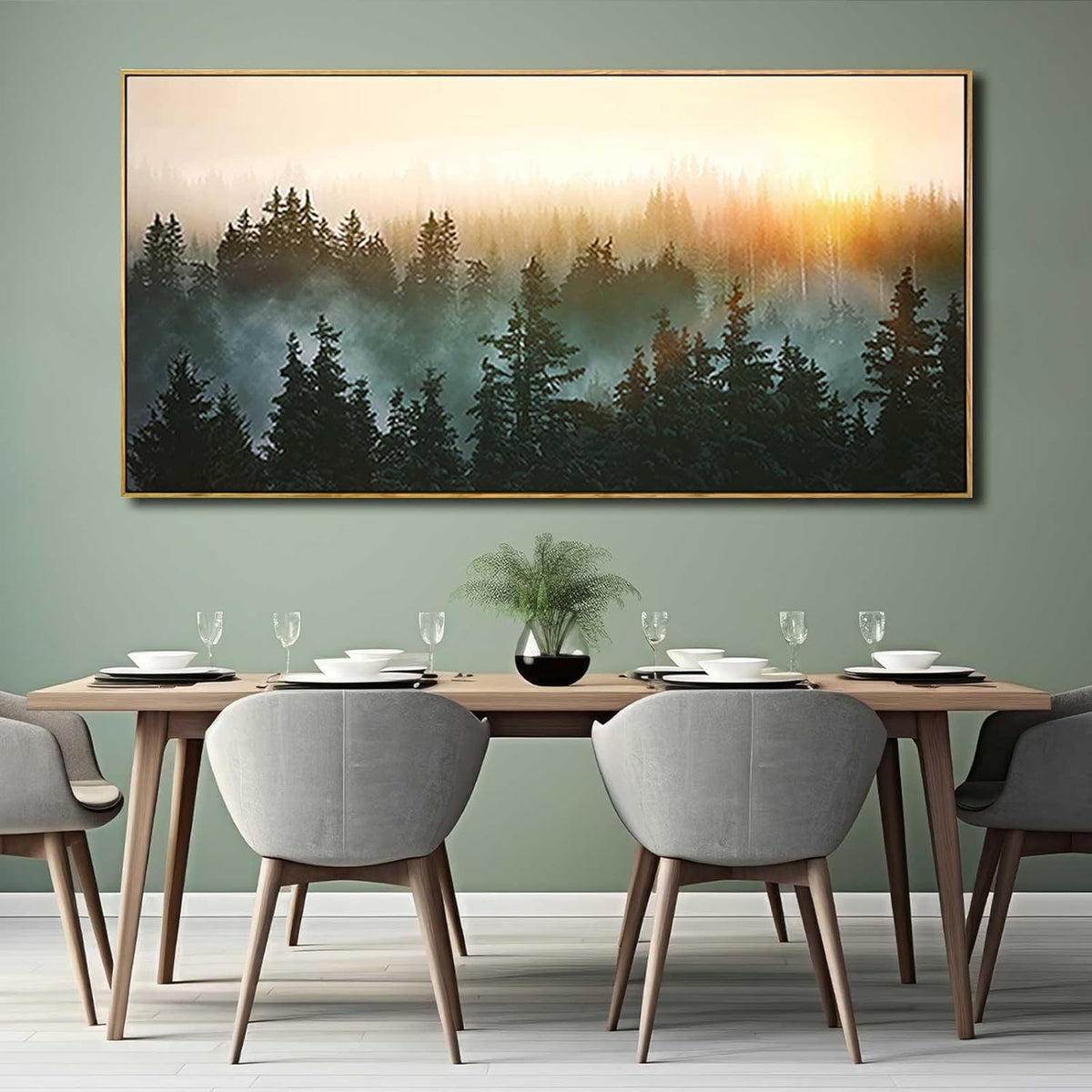 Large Artwork Foggy Forest Canvas Wall Art Landscape Mountain Painting Wall Art for Bedroom Living