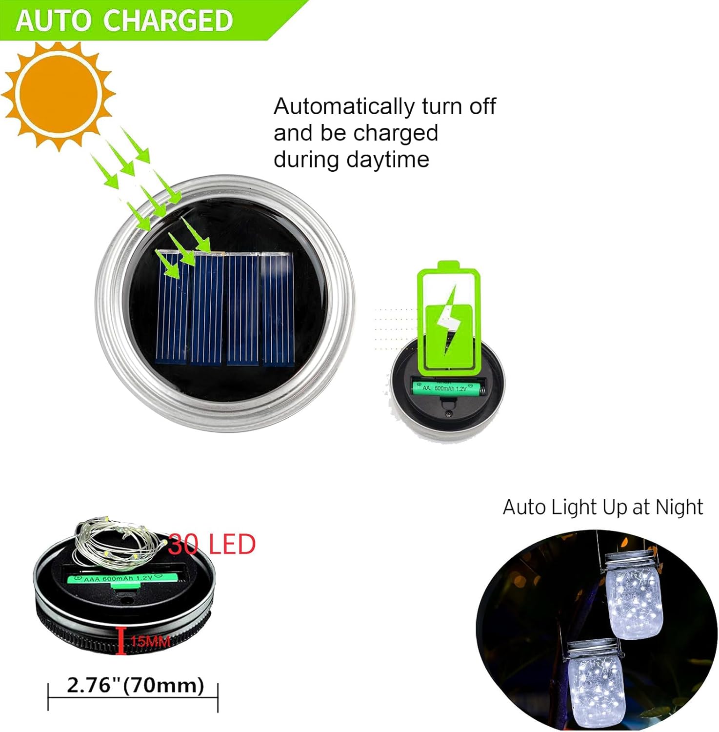 ZNYCYE Mason Jar Solar Lights for Outside, 12 Pack 30LED Fairy Lights Mason Jar Solar Lids Outdoor