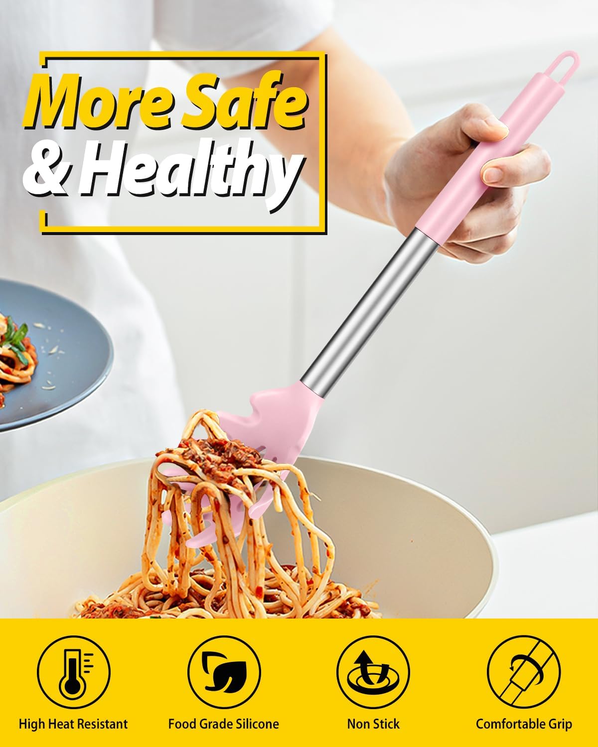 Silicone Pasta Fork and Ladle Spoon Set, Large Non Stick Kitchen Utensils for